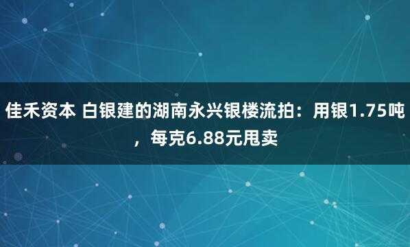 佳禾资本 白银建的湖南永兴银楼流拍：用银1.75吨，每克6.88元甩卖