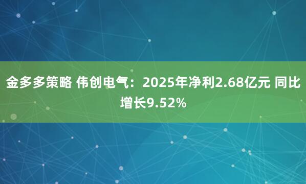 金多多策略 伟创电气:2025年净利2.68亿元 同比增长9.52%